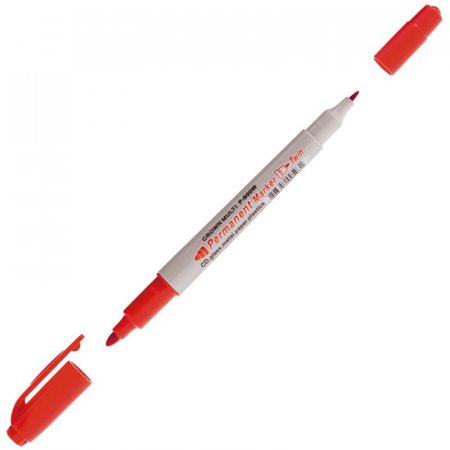 Маркер перманентный двусторонний Crown Multi Marker Twin красный  (толщина линии 1-2 мм) круглый наконечник