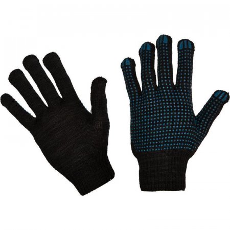 Перчатки защитные трикотажные с ПВХ покрытием черные (4 нити, 10 класс,  универсальный размер, 10 пар в упаковке)
