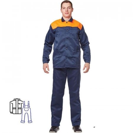 Костюм рабочий летний мужской л16-КПК синий/оранжевый (размер 48-50, рост 170-176)