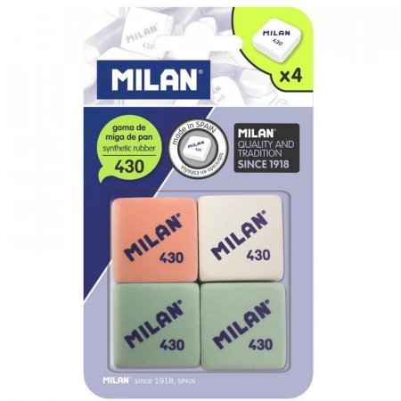 Ластик Milan 430 каучуковый 49х23х9 мм (4 штуки в упаковке)