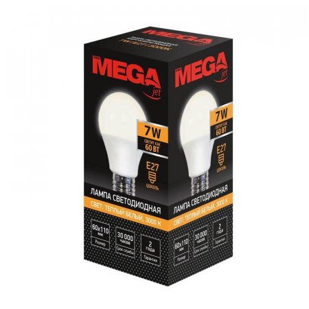Лампа светодиодная Mega 7 Вт E27 грушевидная 3000 K теплый белый свет