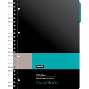 Бизнес-тетрадь Attache Selection Smartbook А4 120 листов черная/бирюзовая в клетку 1 разделитель на спирали (238х299 мм)