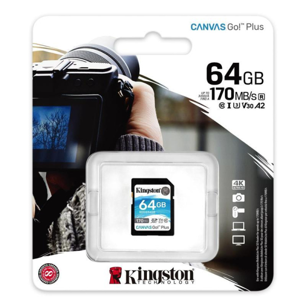 Карта памяти 64 Гб SDXC Kingston Canvas Go! Plus UHS-I U3 A2 V30 (SDG3/64Gb)