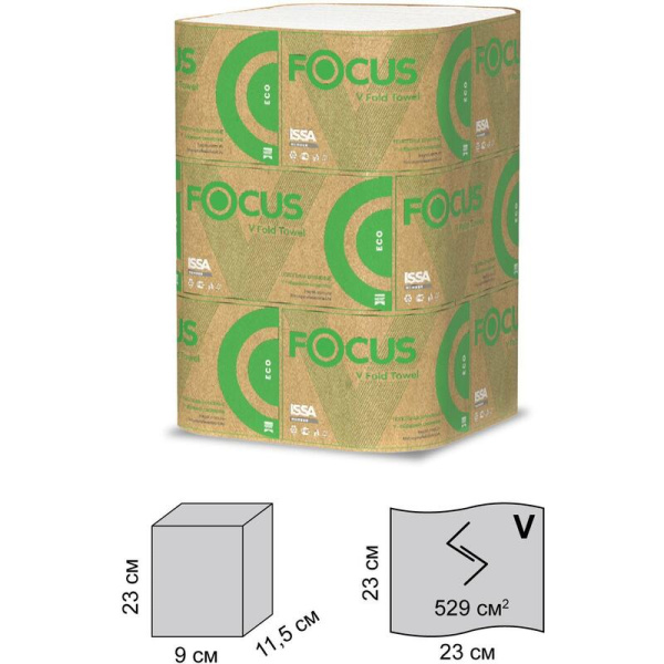 Полотенца бумажные листовые Focus H3 V-сложение (ZZ) 1-слойные белые 15  пачек по 250 листов (5083741)