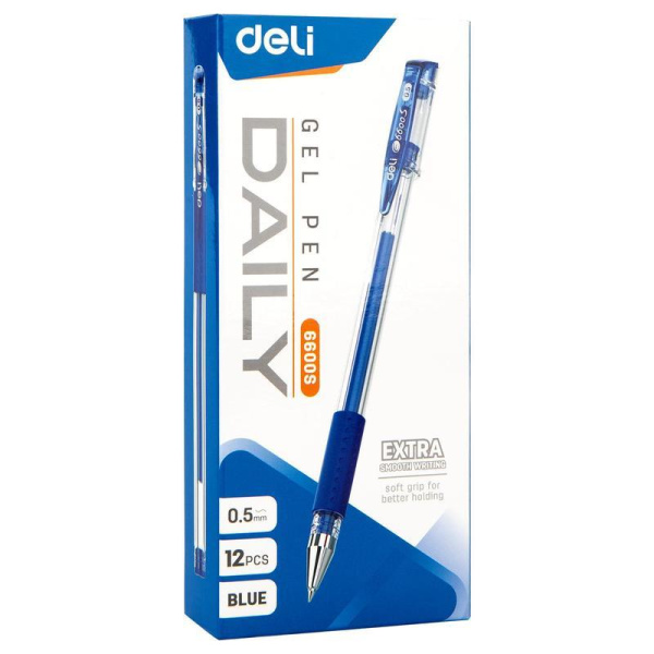 Ручка гелевая неавтоматическая Deli синяя (толщина линии 0.5 мм)