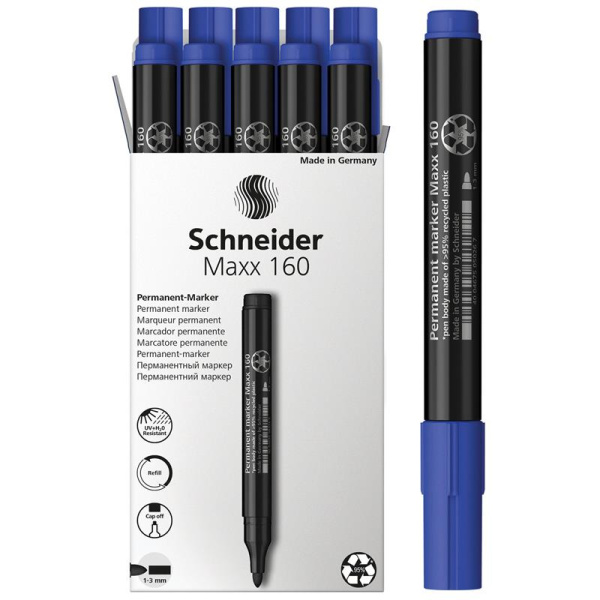 Маркер перманентный Schneider Maxx 160 синий (толщина линии 1-3 мм) круглый наконечник