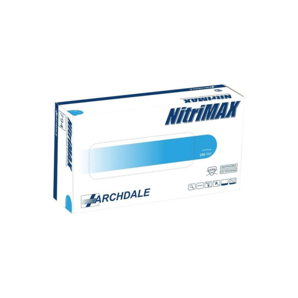 Перчатки медицинские смотровые нитриловые NitriMax нестерильные  неопудренные голубые размер S (200 штук в упаковке)