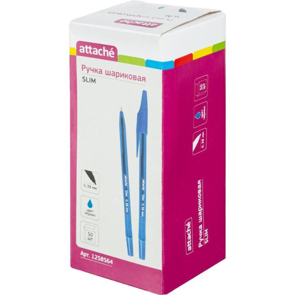 Ручка шариковая Attache Slim синяя (полупрозрачный корпус, толщина линии 0.38 мм)