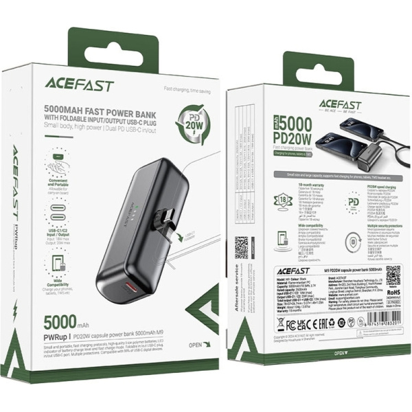 Внешний аккумулятор (power bank) Acefast M9 5000 мАч черный (AF-M9-BK)