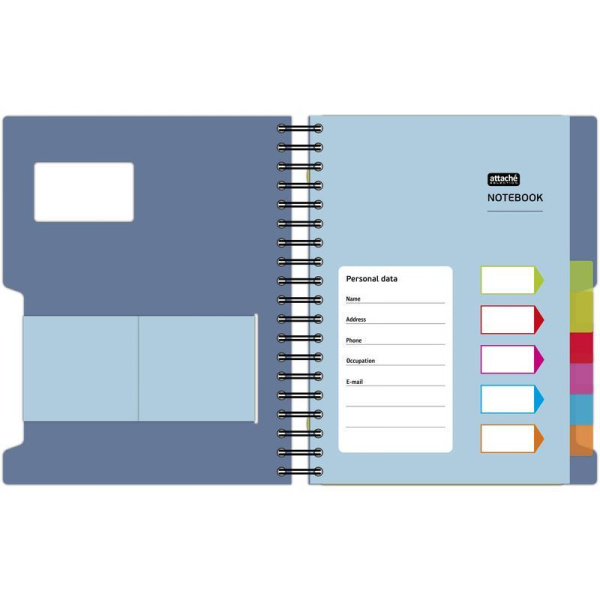 Бизнес-тетрадь Attache Selection Office book A4- 200 листов синяя в клетку 5 разделителей на спирали (212х245 мм)