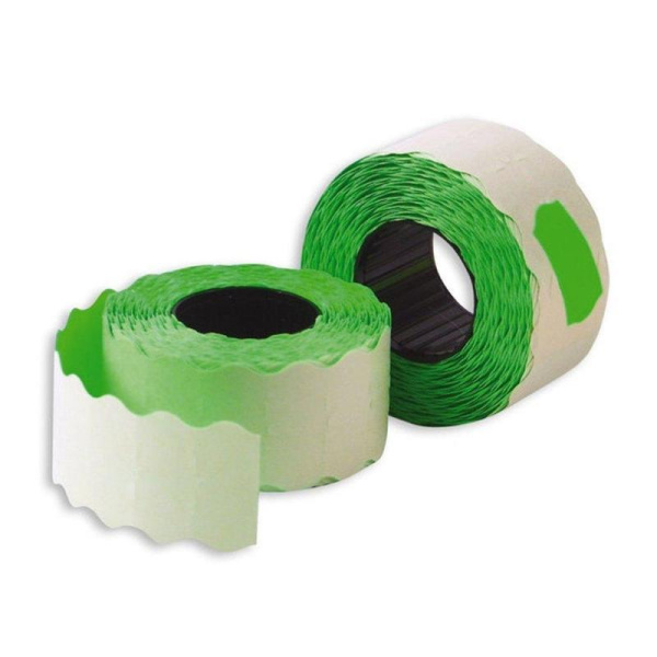 Этикет-лента волна зеленая 22х12 мм эконом (10 рулонов по 1000 этикеток)