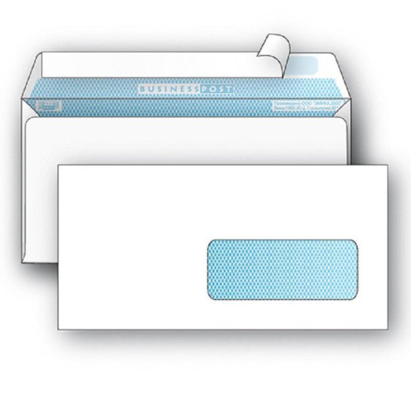 Конверт почтовый BusinessPost E65 (110x220 мм) белый удаляемая лента правое окно (50 штук в упаковке)