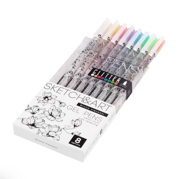 Набор гелевых ручек Sketch&Art Uni Write.Glitter 8 цветов (толщина  линии 1 мм) (20-0309)
