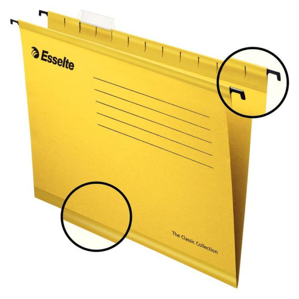Подвесная папка Esselte Standart А4 до 250 листов желтая (25 штук в упаковке)
