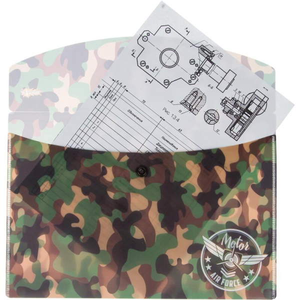 Папка-конверт на кнопке №1 School Military А5 зеленая (2 штуки в  упаковке)