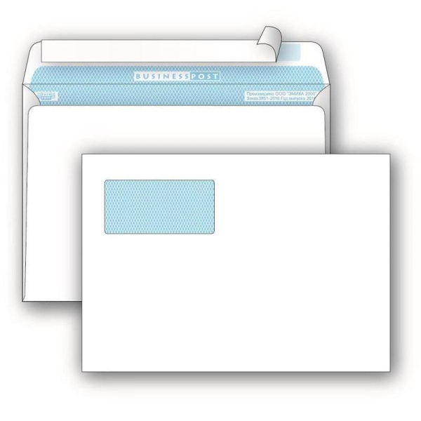Конверт почтовый BusinessPost C4 (229x324 мм) белый удаляемая лента левое верхнее окно (50 штук в упаковке)