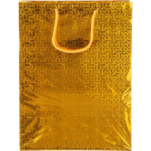 Пакет подарочный голографический золотистый (34х26х8 см)
