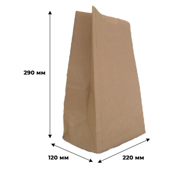 Крафт пакет бумажный коричневый 22х29x12 см (1000 штук в упаковке)