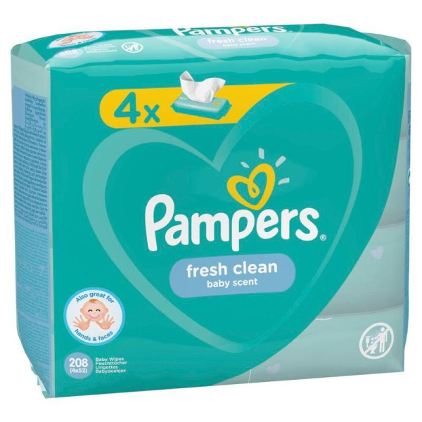 Влажные салфетки детские Pampers Fresh Clean 208 штук в упаковке