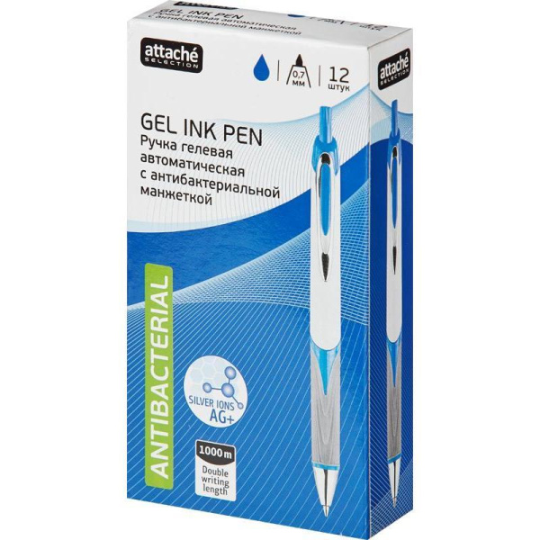 Ручка гелевая автоматическая Attache Selection с антибактериальной манжеткой синяя (толщина линии 0,7 мм)