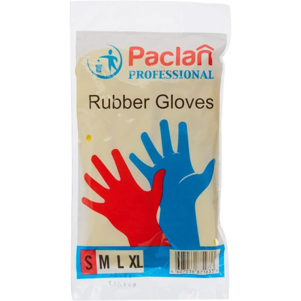 Перчатки резиновые Paclan Professional латекс хлопковое напыление желтые  (размер S)