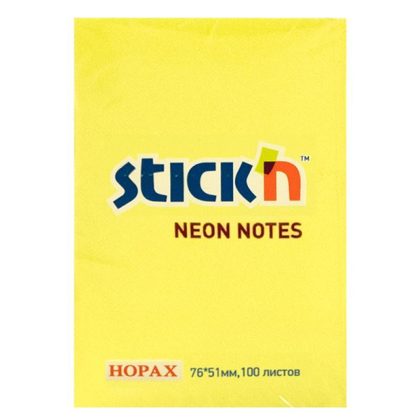 Стикеры Hopax Stick'n 51x76 мм неоновые желтые (1 блок, 100 листов)