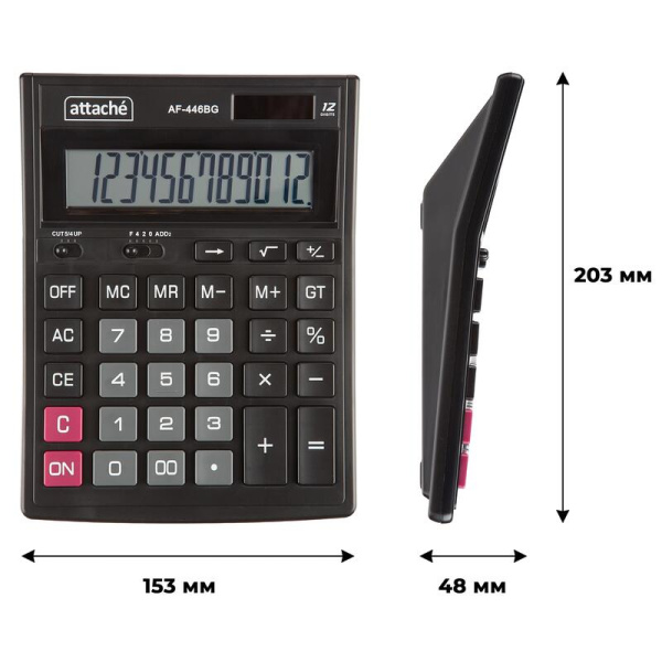 Калькулятор настольный Attache AF-446BG 12-разрядный черный/серый  203x153x48 мм