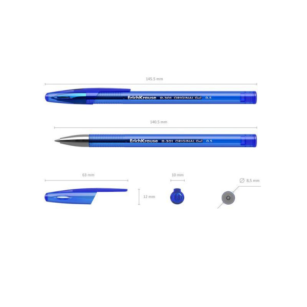 Ручка гелевая неавтоматическая ErichKrause R-301 Original Gel Stick  синяя (толщина линии 0.4 мм)
