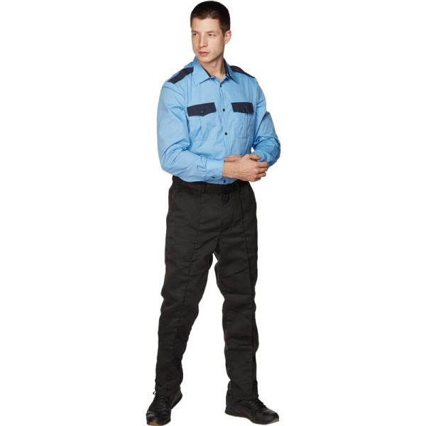 Рубашка для охранника с длинными рукавами голубая/темно-синяя (размер  52-54, рост  170-176)