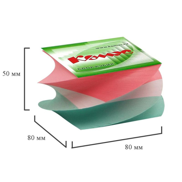 Блок для записей Комус 80x80x50 мм разноцветный проклеенный (плотность   80 г/кв.м)