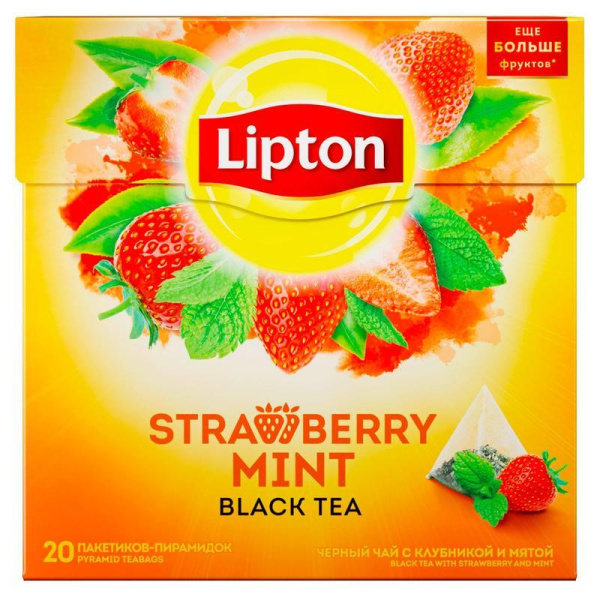 Чай Lipton Strawberry Mint черный с клубникой и мятой 20 пакетиков