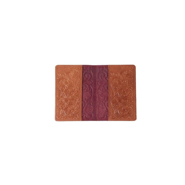 Обложка на паспорт Кожевенная Мануфактура Цветы из натуральной кожи  бордового цвета (Op0100102)
