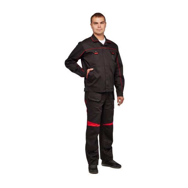 Костюм рабочий летний мужской л29-КПК черный/красный (размер 44-46, рост 170-176)