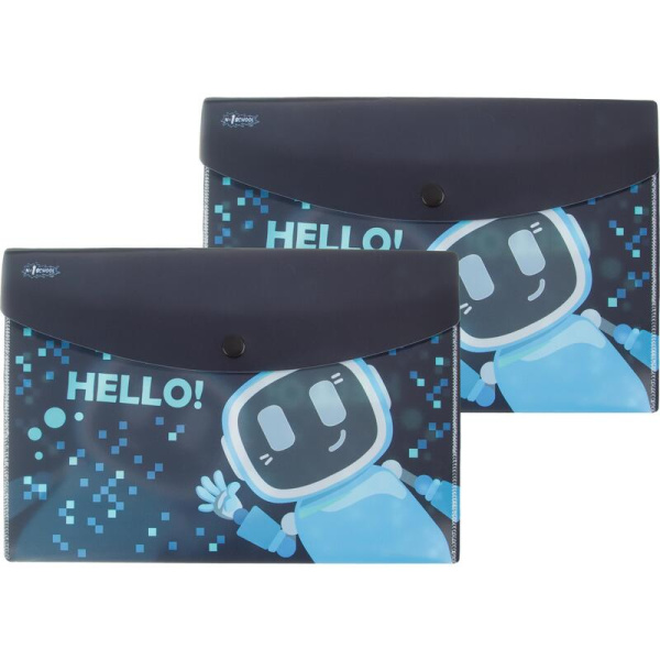 Папка-конверт на кнопке №1 School Robot Hello А5 (2 штуки в упаковке)
