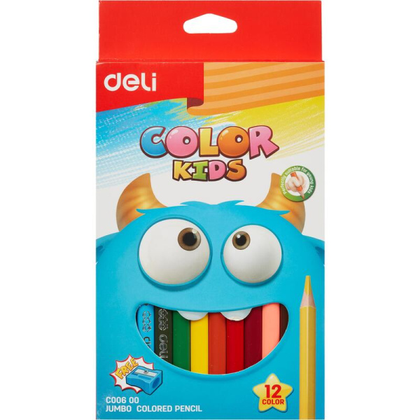 Карандаши цветные Deli Color Kids Jumbo 12 цветов трехгранные (EC00600)