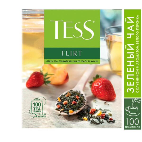 Чай Tess Flirt зеленый с клубникой 100 пакетиков