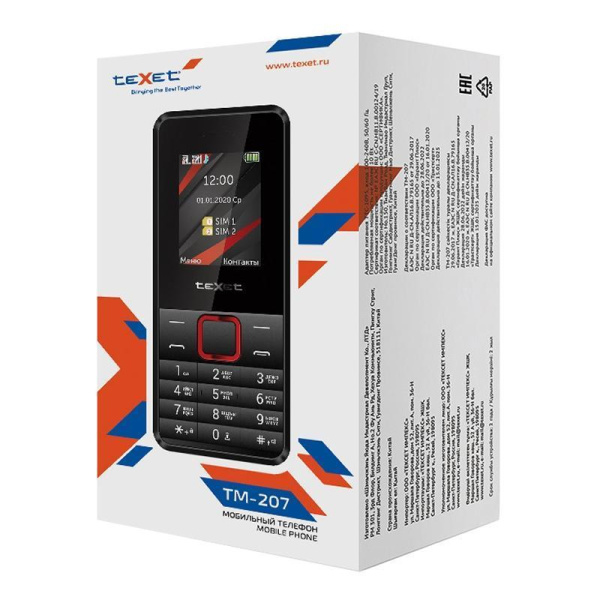 Мобильный телефон teXet TM-207 черный/красный