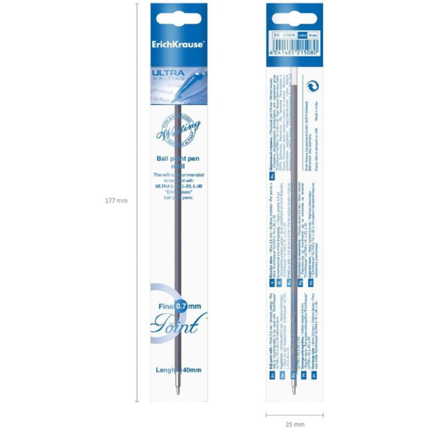 Стержень шариковый Erich Krause Ultra тип классический синий 140 мм  (толщина линии 0.35 мм)