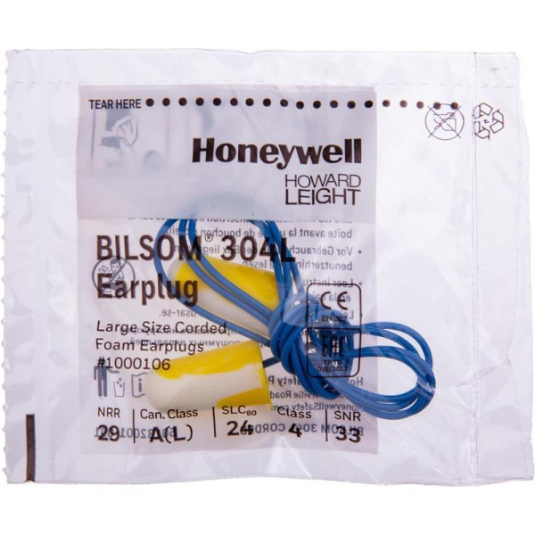 Беруши одноразовые Honeywell Bilsom 304 Large стандартный размер со шнурком (артикул производителя 1000106)