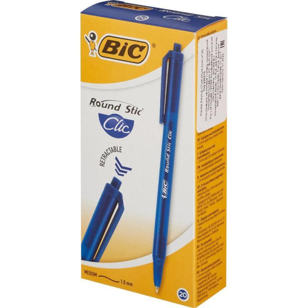 Ручка шариковая автоматическая BIC Round Stic Clic синяя (толщина линии 0.4 мм)