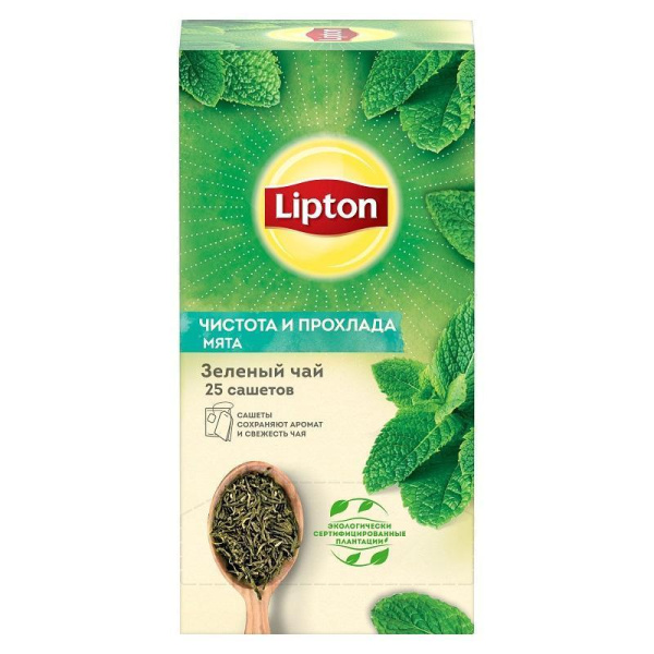 Чай Lipton Чистота и прохлада с мятой зеленый 25 пакетиков