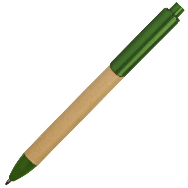 Ручка шариковая автоматическая Эко синяя (бежевый/зеленый корпус, толщина линии 1 мм)