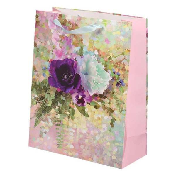 Пакет подарочный Цветы Акварель (32x26х11.5 см)