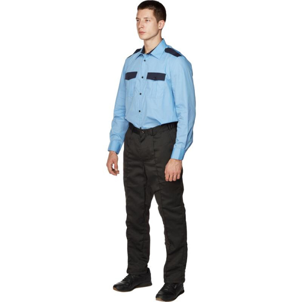 Рубашка для охранника с длинными рукавами голубая/темно-синяя (размер  52-54, рост  170-176)