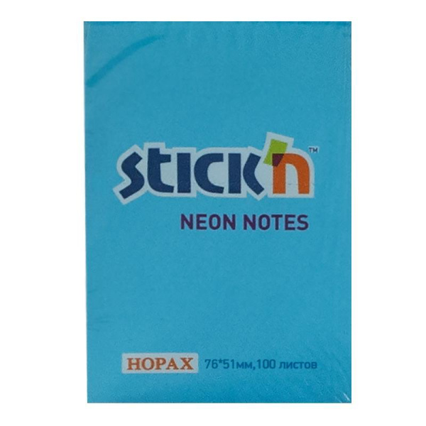 Стикеры Hopax Stick'n 51x76 мм неоновые голубые (1 блок, 100 листов)