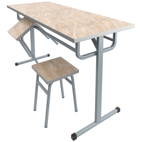 Стол обеденный под табурет (мрамор бежевый/серый, 1500х700х760 мм)