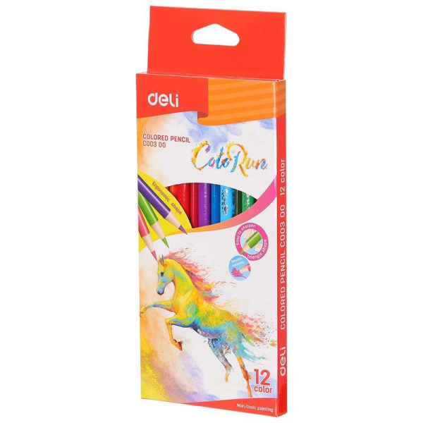 Карандаши цветные Deli ColoRun 12 цветов трехгранные