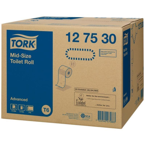 Туалетная бумага в рулонах Tork Mid-size Advanced T6 127530 2-слойная 27 рулонов по 100 метров