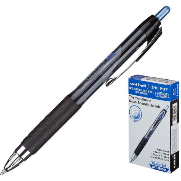 Ручка гелевая автоматическая Uni Signo UMN-207 синяя (толщина линии 0.4 мм)