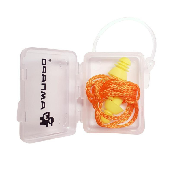 Беруши многоразовые Ампаро Каскад со шнурком в контейнере (200 штук/100  пар в упаковке, артикул производителя 384718)